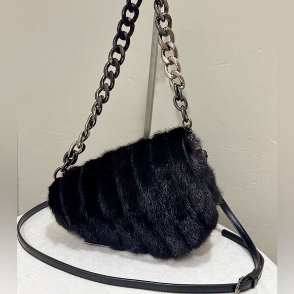 Asymmetric Real Mink Fur Handmade Saddle Bag/Shoulder Bag/Crossbody - Picture 7 of 15